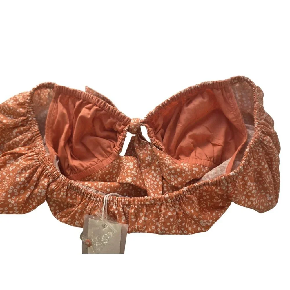 Sabo Skirt Neviah Crop Top Womens S Peach Floral Puff Sleeve Tie Front Crop NWT - Picture 7 of 9